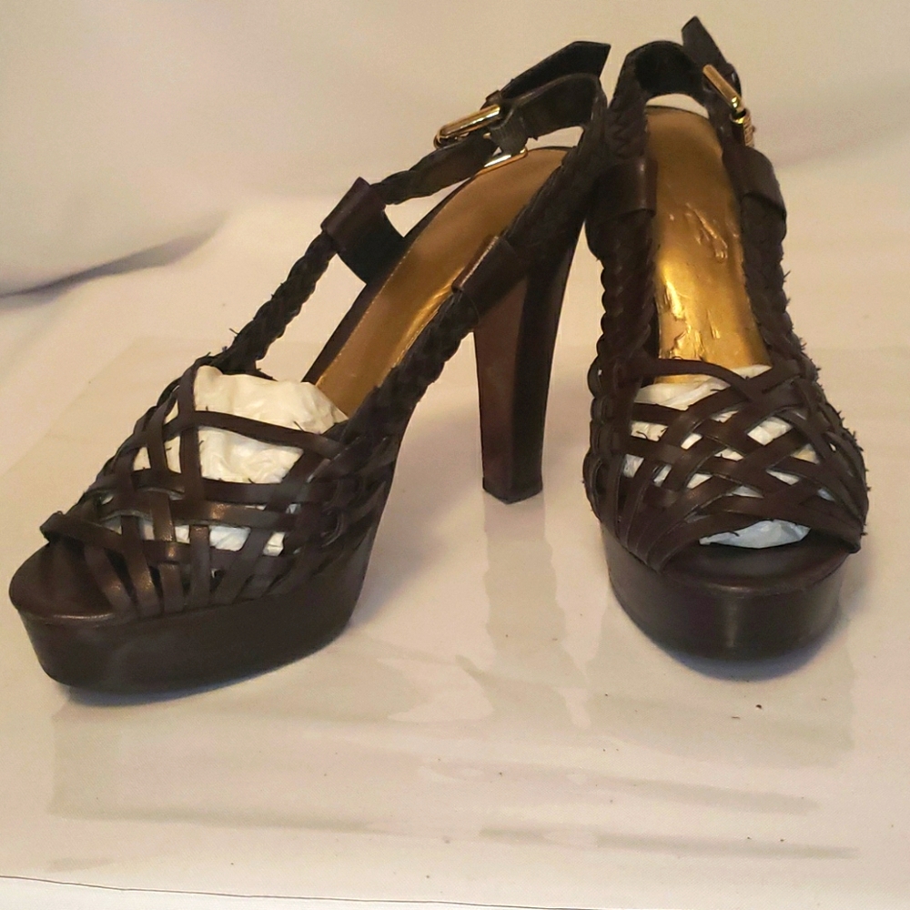 Ralph Lauren brown woven sling back sandals